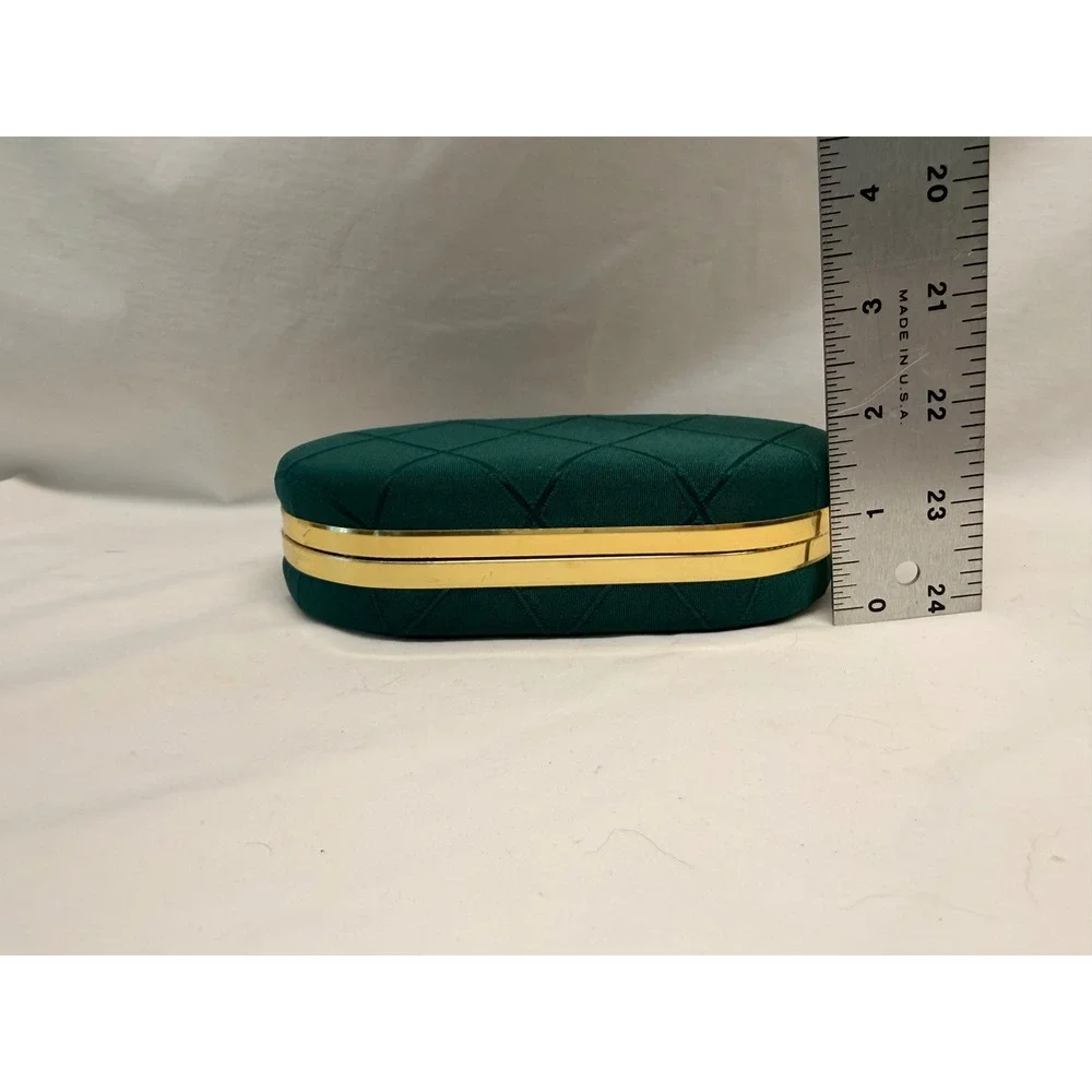 Vintage Green Quilted Jewelry Travel Case Gold Trim Mirror Ring Box Organizer